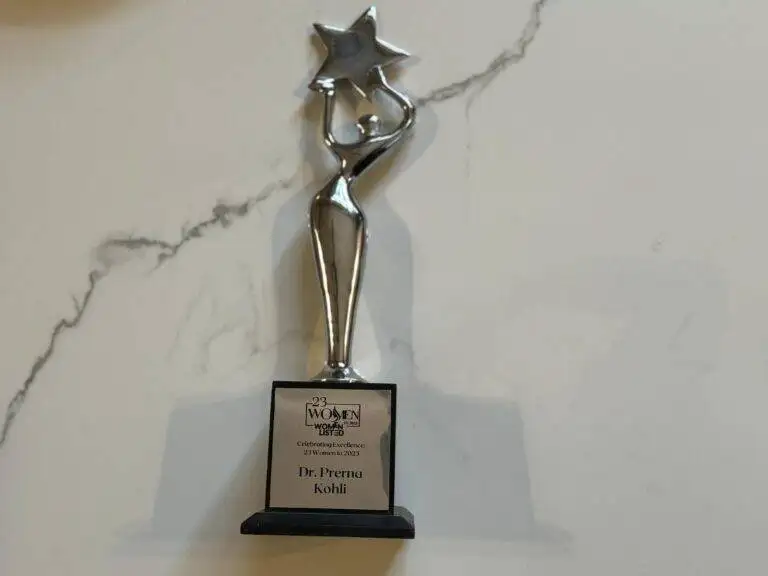 Dr. Prerna Kohli trophy for Celebrating Excellence 23 Women in 2023 — Clinical Psychologist & Marriage Counsellor, Gurugram India