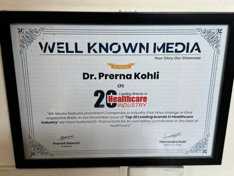 Dr. Prerna Kohli recognised as Top 20 Leading Brand in Healthcare Industry by Well Known Media — Clinical Psychologist, India