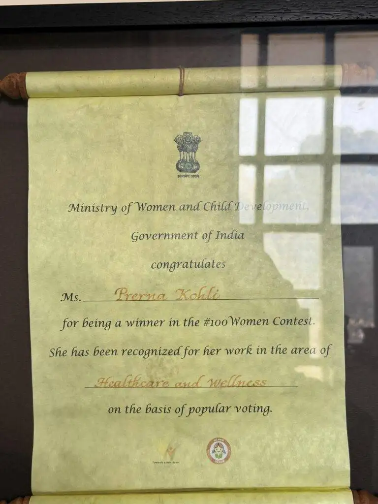 Dr. Prerna Kohli congratulated by Ministry of Women and Child Development Government of India as winner of 100 Women Contest — Clinical Psychologist, India