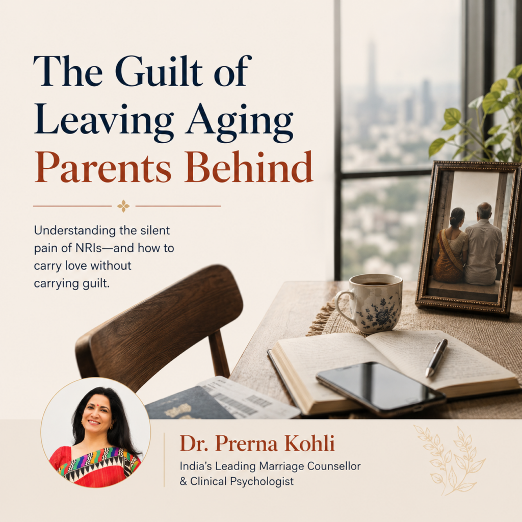 NRI guilt about aging parents featured image showing an empty chair, family memories, and the emotional reality of caring for elderly parents from abroad.