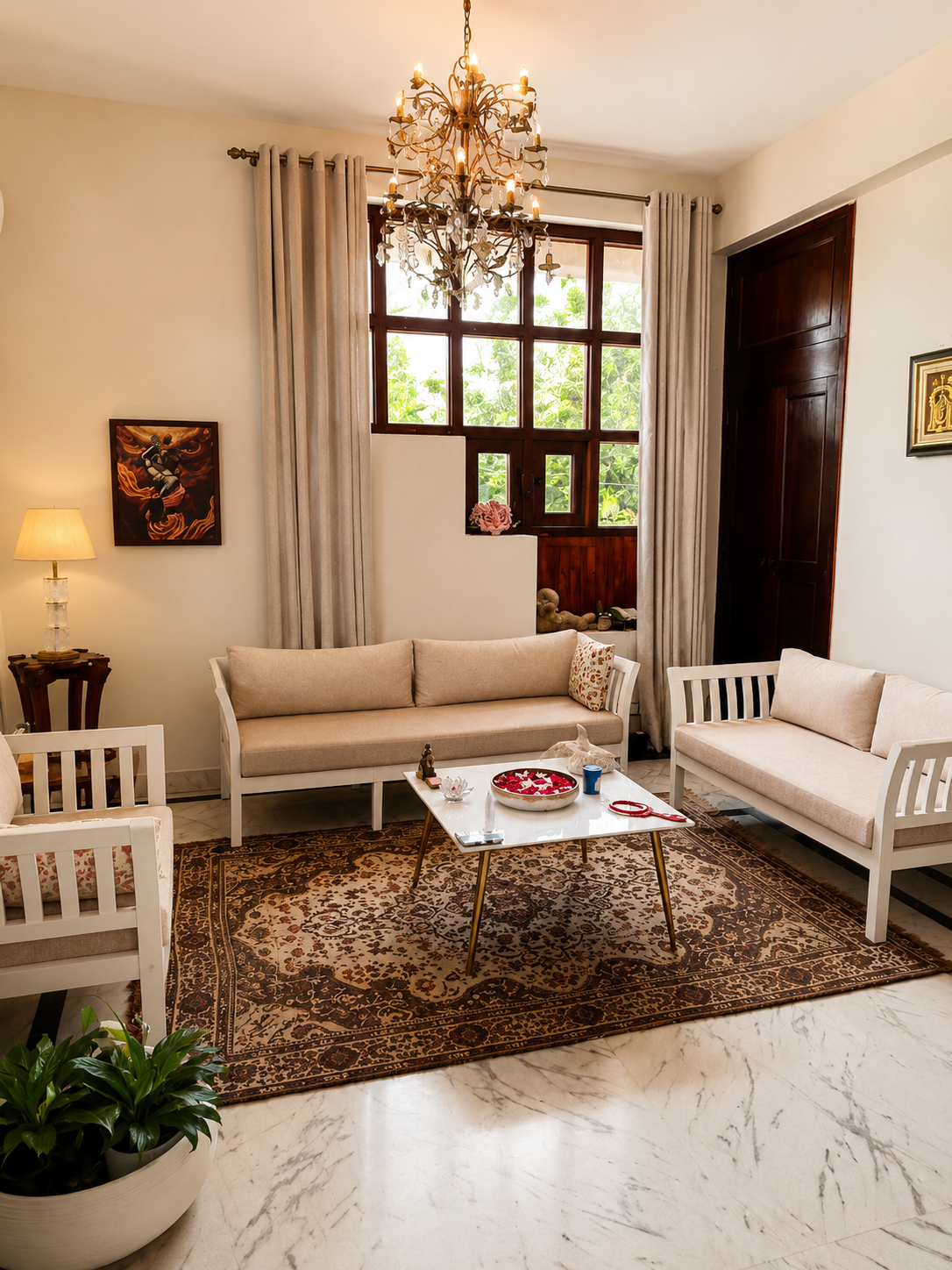Consulting lounge at Dr. Prerna Kohli's clinic in DLF Phase 3, Gurugram— a calm, light-filled room used for in-person therapy sessions