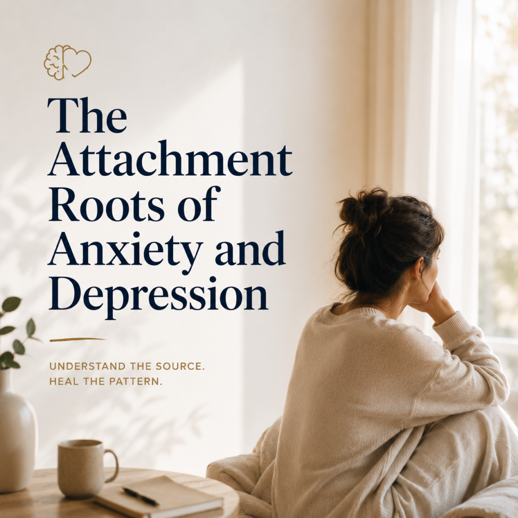 The Attachment Roots of Anxiety and Depression — A calm, minimalist header image showing a woman sitting quietly by a sunlit window, lost in thought. The soft natural light and peaceful surroundings symbolize reflection, emotional struggle, and the hidden influence of early attachment experiences on adult mental health. The image accompanies an article by Dr. Prerna Kohli, Clinical Psychologist, explaining how insecure attachment can contribute to anxiety and depression, why these patterns develop, and how healing attachment wounds can improve emotional well-being and resilience.