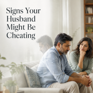 A concerned Indian wife watches her emotionally distant husband, illustrating possible signs of infidelity in marriage, for relationship guidance by Dr. Prerna Kohli, Psychologist and Relationship Expert.